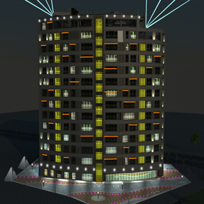 Lighting Design for Kish's Atlas building facade 